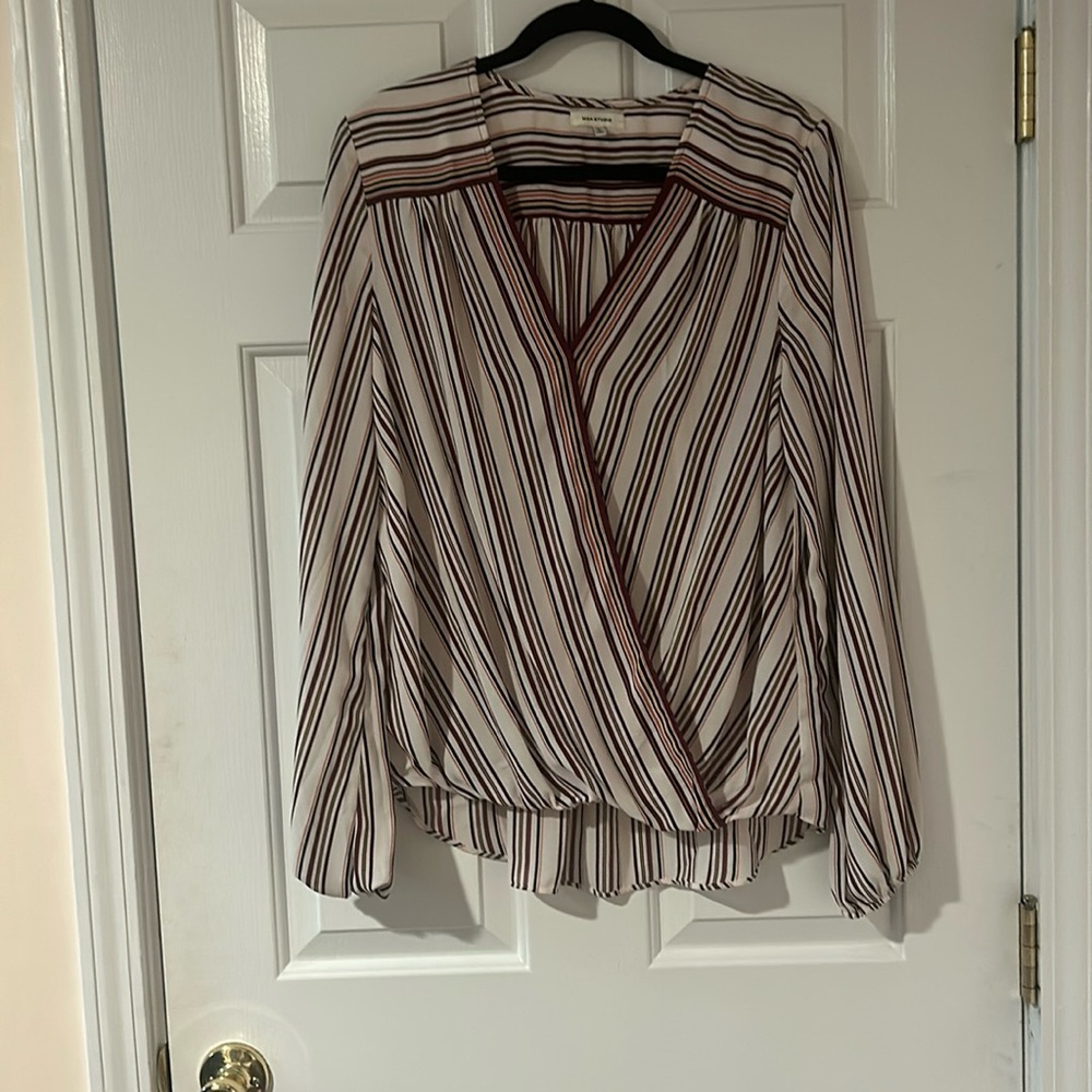 Max Studio Striped Flowy Wrap Top